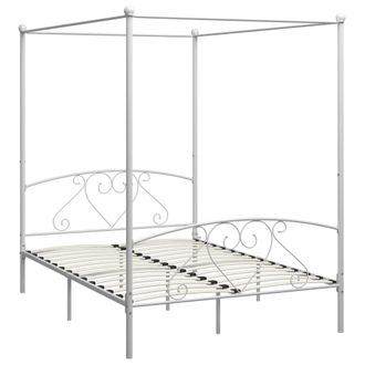 vidaXL Estructura Cama Con Dosel Sin Colch&oacute;n Metal Blanco 140x200 Cm Vidaxl