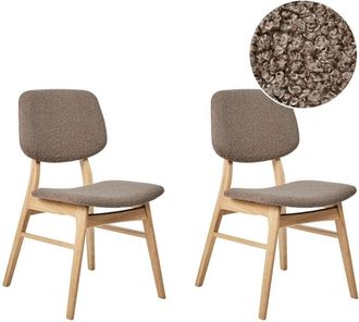 Beliani Conjunto De 2 Sillas De Comedor Retro Sin Reposabrazos Asiento De Boucl&eacute; Gris Pardo Estructura De Madera Maciza Clara Elaine