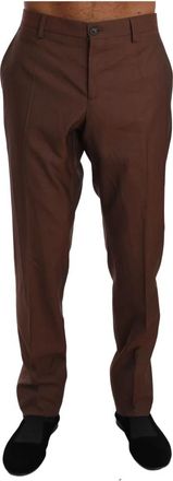 Dolce & Gabbana Bruine Wol Zijden Formele Broek - Heren - Chinos - Bruin - 2XL - Wol - Broeken
