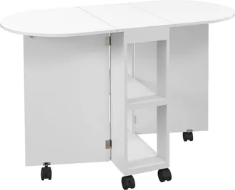 HOMCOM Folding Dining Table For Small Spaces With 2-tier Shelves White | TJ Hughes