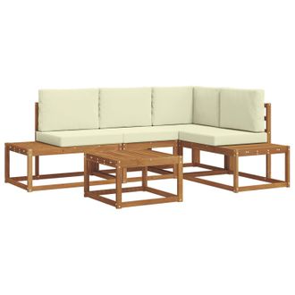 vidaXL Conjunto De Sof&aacute;s De Exterior Con Coj&iacute;n 5 Pieza Natural Y Crema Vidaxl