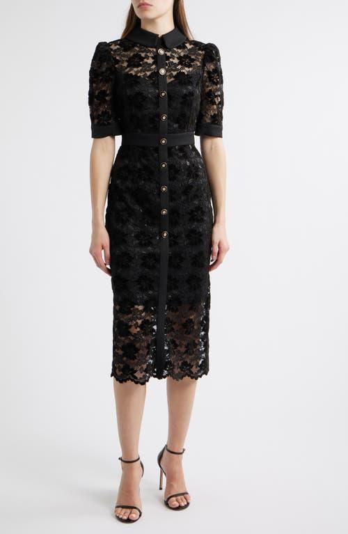 Tahari by ASL Metallic Lace Midi Shirtdress in Black at Nordstrom