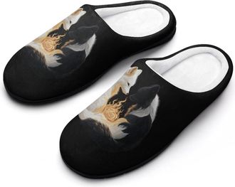 Generic White Black Fox Fire Mens Slippers Comfortable And Non-slip Cotton Slipper Shoe for House