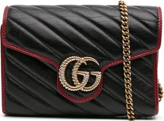 Gucci Pre-owned Womens Marmont 20 Matelass Wallet Chain - Black Leather - One Size