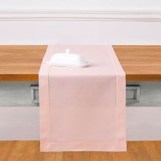 Solino Home Cotton Linen Hemstitch Table Runner for Dining Table, Holiday and Everyday Table Decor in Pink at Nordstrom, Size Xx-Small