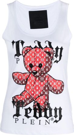 Philipp Plein Teddy Plein sleeveless tank top - women - Cotton/glass - S - White
