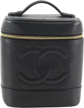 Chanel Pre-owned Coco Mark Caviar Skin Vanity Pouch - Dames - Vintage Handtas - Zwart - ONE Size - Leer - Vintage