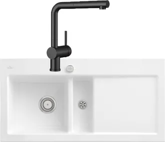 Villeroy & Boch Villeroy&boch - Villeroy Et Boch Subway Pure 60 Fregadero Desag&uuml;e Derecho Desag&uuml;e Autom&aacute;tico + Ducha Acero Antracita Grifo De Cocina