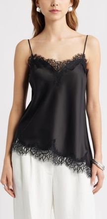 Open Edit Lace Trim Satin Camisole in Black at Nordstrom, Size X-Small