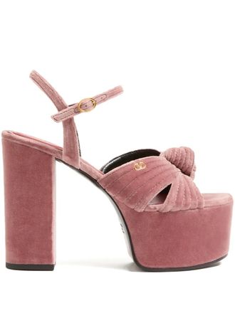 Valentino Garavani Crasher velvet platform sandals - women - Calf Leather/Goat Skin/Velvet - 37.5 - Pink