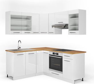 Vicco Cocina Esquinera Fame-line, Blanco Alto Brillo/blanco, 190 X 160 Cm, Et Roble, Vicco