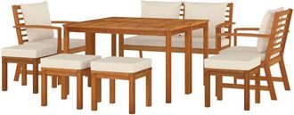 vidaXL Juego Comedor Jard&iacute;n Con Cojines 9 Piezas Madera Maciza Acacia Vidaxl