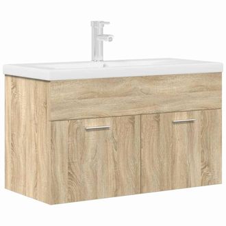 Berkfield Home Bathroom Sink Cabinet with Built-in Basin & Faucet Sonoma Oak in Light Tan