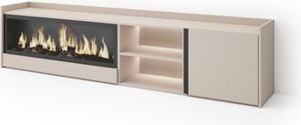 Skraut Home Skraut Home - Mueble Tv, Televisi&oacute;n, Muebles De Sal&oacute;n, Almacenaje, 212x35x50cm, Para Tv Hasta 80, Chimenea El&eacute;ctrica Xxl, Led, Estilo Moderno, Beige