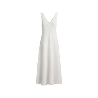 Ralph Lauren Midi Dresses, female, White, Size: M V-neck Crochet Detail Scalloped Trim Sleeveless A-line Skirt