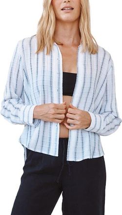 Bella Dahl Clean Split Back Gauze Button-Up Shirt in Black & White Stripe at Nordstrom, Size X-Large