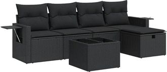 vidaXL Set De Sof&aacute;s De Jard&iacute;n 6 Piezas Y Cojines Rat&aacute;n Sint&eacute;tico Negro Vidaxl