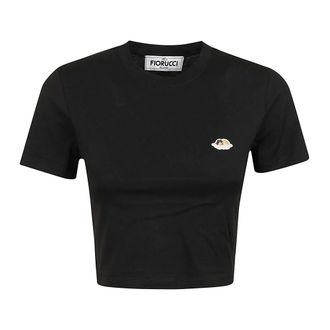 Fiorucci T-Shirts, female, Black, Size: XS Angels Patch Cropped T-Shirt