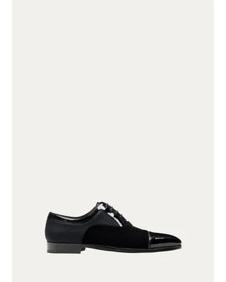 Magnanni Mens Obsidian Suede & Patent Leather Cap-Toe Oxfords