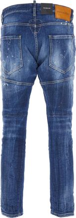 Dsquared2 Mens Tidy Biker Blue Jeans With Logo Patch Cotton