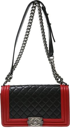 Chanel Boy Flap Chevron Lambskin Black Leather Handbag (Pre-Owned)