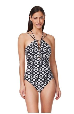 Gottex Mantra Braided High Neck One Piece in Black-White at Nordstrom, Size 16