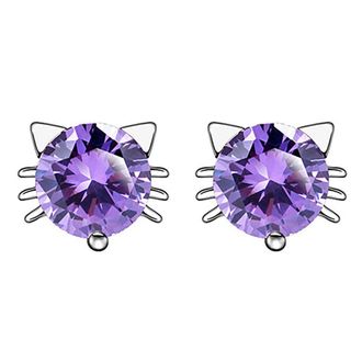 Generic s Cute Shining Cat Ear Studs Sterling Silver Zircon Earrings Jewelry Stylish Fashion Processed