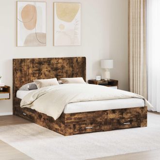 vidaXL Vidaxl Struttura Del Letto Con Stoccaggio E Testata Rovere Fumo