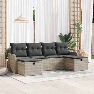 vidaXL Vidaxl - Conjunto De Sof&aacute; De Jard&iacute;n Con Coj&iacute;n 6 Pcs Gris Claro Polirat&aacute;n
