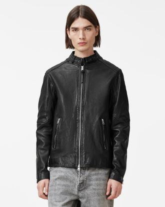AllSaints Cora Leather Snap Back Collar Jacket