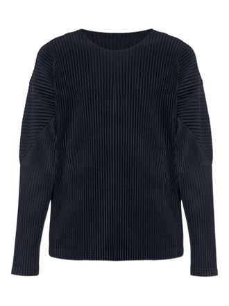 Issey Miyake pleated long-sleeve t-shirt - Blue