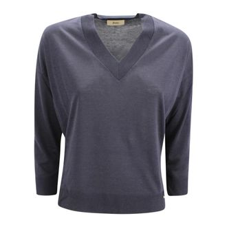 Herno V-neck Knitwear, female, Blue, Size: M V-neck Knitwear