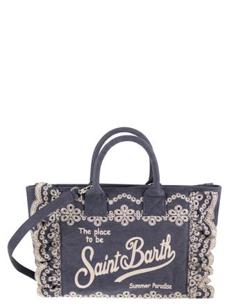 MC2 Saint Barth Bolso tote de lona de algod&oacute;n con bordado floral y volantes de Mc2 Saint Barth