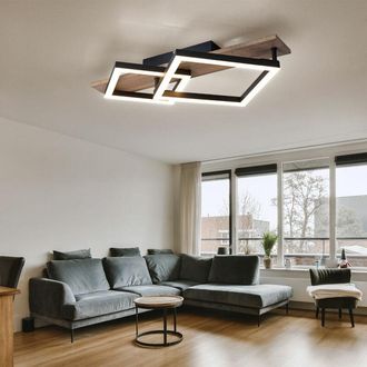 Globo Lighting Plafoniera led design lampada da soggiorno lampada da sala da pranzo, metallo nero effetto legno plastica, 18W 1050lm 3000K bianco caldo, l 47,5 cm