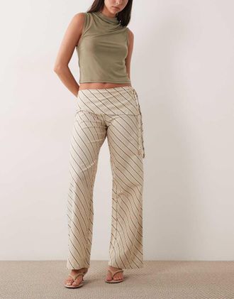 Motel Faria - Pantaloni beige a righe con risvolto-Marrone