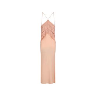 Andamane Gowns, female, Pink, Size: XS Reina Halterneck Fringed Midi Dress