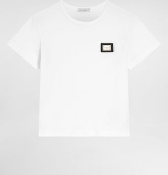 Dolce & Gabbana Jersey T-shirt With Logo Plate - Man White 10 Years