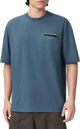 AllSaints Redact Mock Neck Graphic T-Shirt in Waved Blue at Nordstrom, Size Xx-Large
