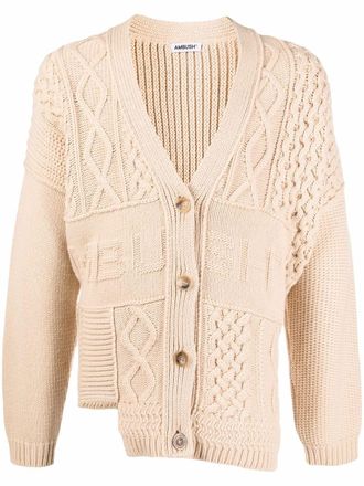 AMBUSH patchwork-knit logo-detail cardigan - unisex - Polyamide/Viscose/Cashmere/Wool - M - Neutrals