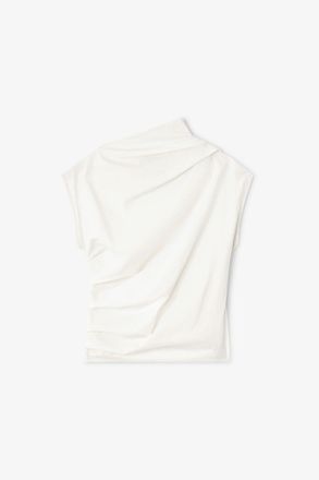 Ganni White Ivory Ruched Top - Size 10/12 Organic Cotton