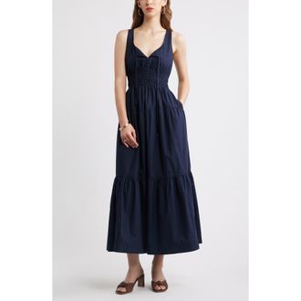 Chelsea28 Cotton Poplin Tiered Maxi Sundress in Navy at Nordstrom, Size Xx-Small