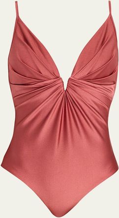 Zimmermann Solstice Tuck Plunge One-Piece Swimsuit