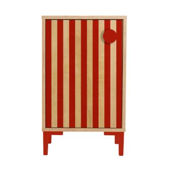 Really Nice Things Mesita 1 puerta color roble y rayas rojas