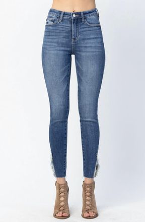 Judy Blue Edinburg High Rise Split Hem Skinny Jeans - Regular Sizing In Medium Wash