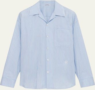 Loewe Mens Stripe Poplin Elastic-Hem Button-Down Shirt