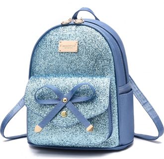 I Ihayner Cute Sequin Mini Backpack for Women Small Bowknot Leather Purse Fashion Backpack Purse for Women Bright Blue