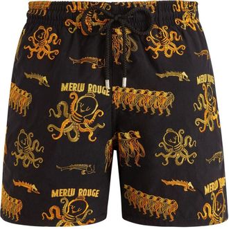 Vilebrequin octopus-embroidered drawstring swim shorts - men - Recycled Polyamide - XXXL - Black