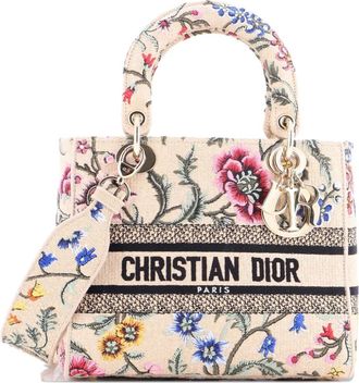 Dior Lady D-Lite Bag Embroidered Raffia Medium satchel - Beige