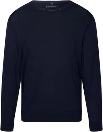 Tommy Hilfiger Rondgebreide trui - Heren - Ronde hals truien - Blauw - 3XL - Katoen - Truien & Vesten