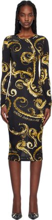 ワンピース Versace Printed Viscose Dress NWT Versace Gold Black Hibiscus Print Mini Dress Size 38 IT